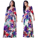 MutiColors Seven Sleeve Women Printed Maxi Dress