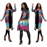 Blue Colors Long Sleeve Sequins Jacket