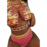 Yellow Women Printed High Waist Bikini