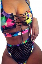 Black Women Printed High Waist Bikini