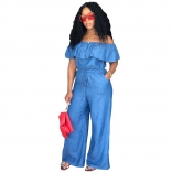 Light Blue Foral Jeans Fashion Women Catsuit Dress