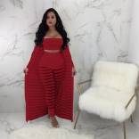 Red 3PCS Lace Mesh Women Fashion Maxi Dress