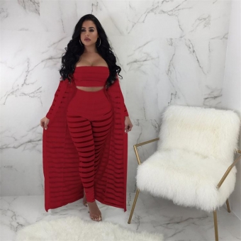 Red 3PCS Lace Mesh Women Fashion Maxi Dress