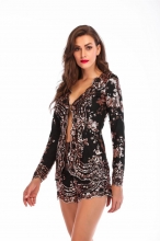 Black Long Sleeve Sequins 2PCS Sexy Dress