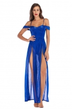 Blue Halter Slit Sequins Elengant Women Evening Dress