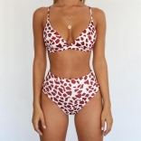 Red Strap Printed High Waist Swimwear
