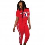 Red Short Sleeve Knitting Champion Fashion Catsuit Dress