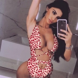 Red Halter Leopard One-Piece Swimwear