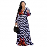 Black White Stripepd Printed Summer Chiffion Women Maxi Dress