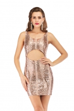 Golden Sleeveless Halter Hollow-Out Sexy Sequins Mini Dress