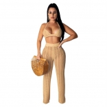 Khaki Halter Bras Knitting Hollow-out Sexy Women Jumpsuit