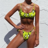 Yellow Halter Printed Sexy Tankinis