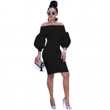 Black Off-Shoulder Long Sleeve Bodycons Women OL Dress