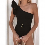 Black Foral Women One-Piece Swimwear