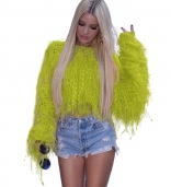 Yellow Long Sleeve Tassels Sequins Women Sweaters