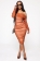 Orange Long Sleeve Off-Shoulder Mesh Lining Sexy Midi Dress