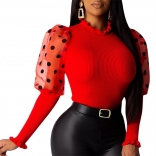 Red Puff Sleeve Cotton Women Fashion T-Skirt