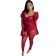 Red Long Sleeve Lace Mesh Sequins Sexy Jumpsuit
