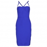 RoyalBlue Halter Backless Women Bandage Mini Dress