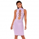 Purple Sleeveless Hollow-out Bandage Sexy Mini Dress