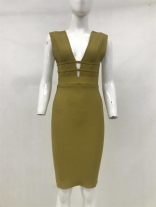 Green Sleeveless V-Neck Bandage Party Celebrities Midi Dress