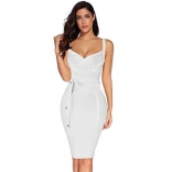 White Halter V-Neck Bandage Sexy Cocktail Party Dress