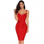 Red Halter V-Neck Bandage Sexy Cocktail Party Dress