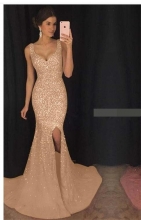 Golden Off-Shoulder Halter Sequins Women Maxi Dress