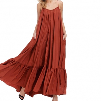 Brown Halter V-Neck Women Fashion Maxi Dress