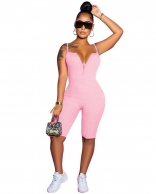 Pink Halter V-Neck Sleeveless Sexy Women Jumpsuit