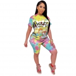 Pink Short Sleeve Printed Cartoon 2PCS Fashion Dress