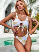 White Halter Printed Sexy Swimwear