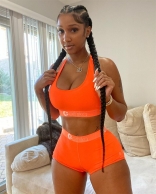 Orange Sleeveless Halter Sexy 2PCS Fashion Sports Dress