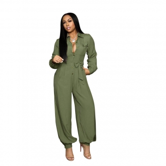 Green Long Sleeve Women Fashion Jumpsuit