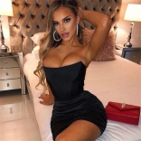 Black Off-Shoulder Boat-Neck Bodycon Mini Dress