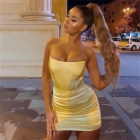 Yellow Off-Shoulder Boat-Neck Bodycon Mini Dress