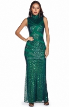 Green Sleeveless Sequins Women Sexy Maxi Dress