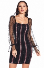 Black V-Neck Low-Cut Sequins Bodycons Dress