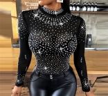 Black Long Sleeve Raintones Women Sexy Club Tops