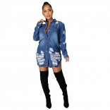 Blue Long Sleeve Jeans Women Jacket