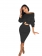 Black Long Sleeve O-Neck 2PCS Cotton Women OL Dress