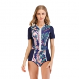 RoyalBlue Short Sleeve Printed Women Sexy Bikinis