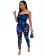 Blue Off-Shoulder Low-Cut Printed Women Sexy Jumpsuit