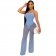 Blue Off-Shoulder Mesh Women Sexy Jumpsuit