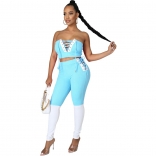 Blue V-Neck Off-Shoulder 2PCS Bandage Sexy Jumpsuit