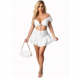 White Off-Shoulder V-Neck 2PCS Women Skirt Dress