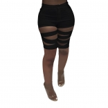 Black Hollow-out Bandage Women Short Trousers