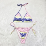 Pink Blue Printed Wmen Sexy Swimwear