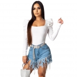 LightBlue Sexy Jeans Tassels Short Trousers