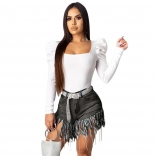 Black Sexy Jeans Tassels Short Trousers